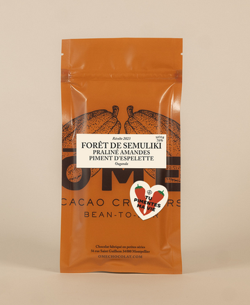 Forêt de Semuliki, Ouganda - Noir 76% Praliné Amandes Piment d'Espelette